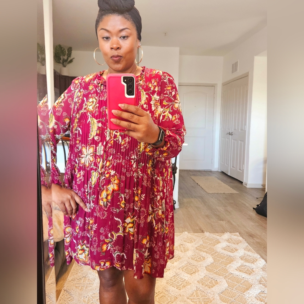 Cranberry Colored Floral Printed Dress